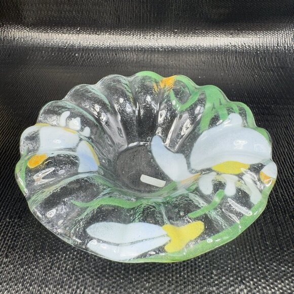 Sydenstricker Fused Art Glass Bowl Ruffled Edges Flower Pattern Original Sticker - Picture 11 of 14